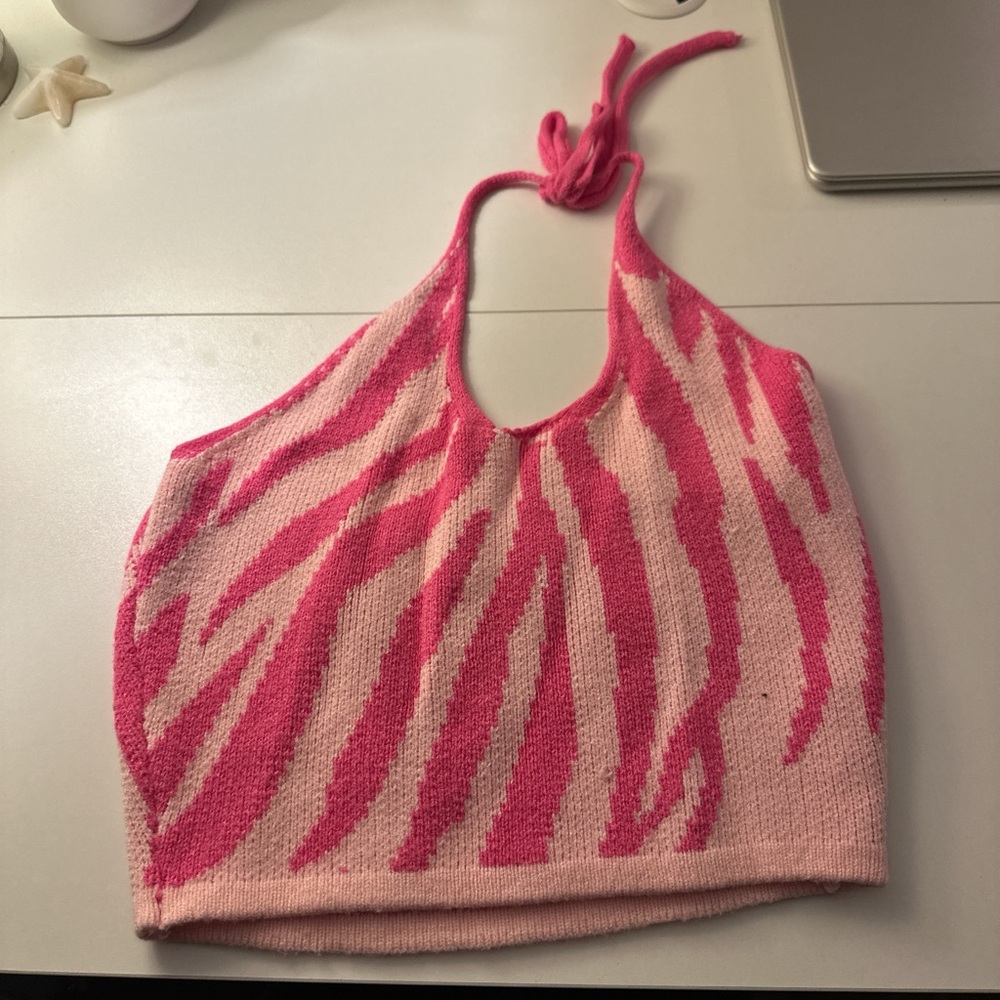 Pink Zebra Knit Halter Top